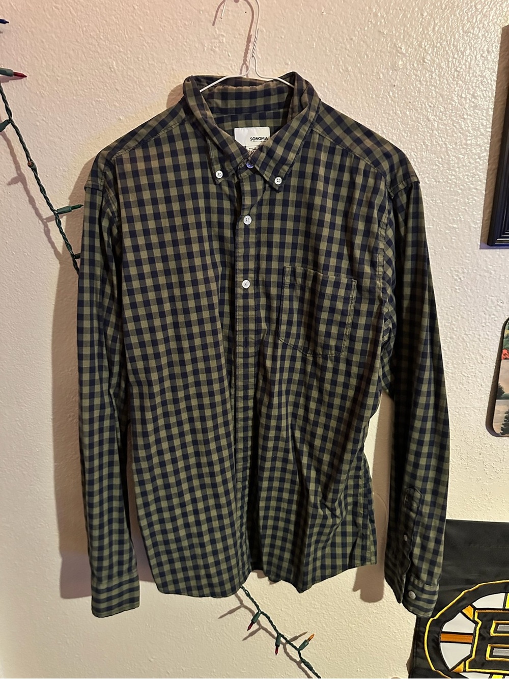 Sonoma Olive and Navy Plaid Button-Down Shirt